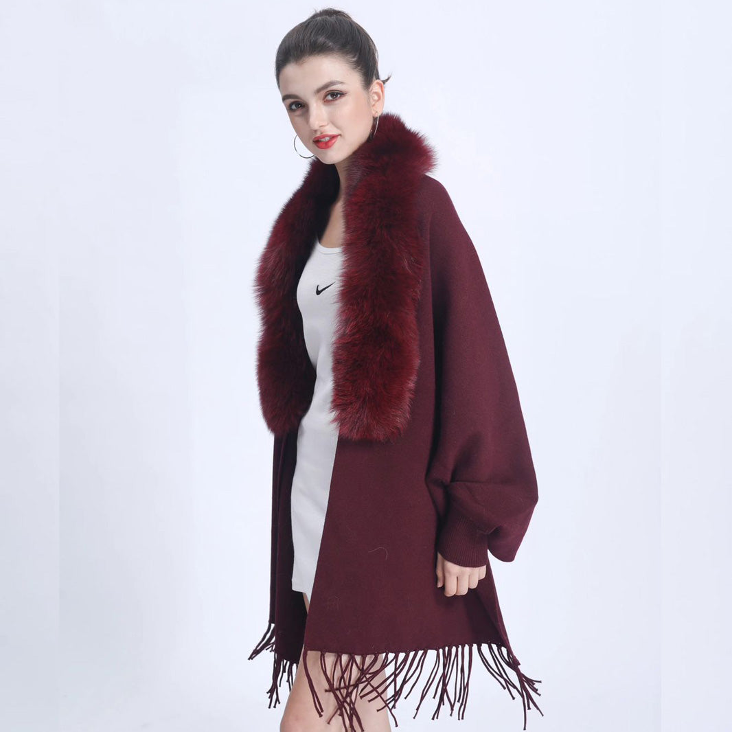 FC Woollen Knitted with Furr Neck Women Cape