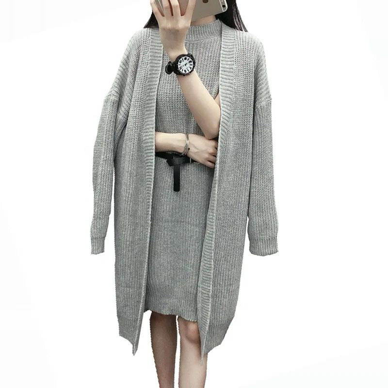 FC Two Piece Long Cardigan Crew Neck Sweater Dress for Women