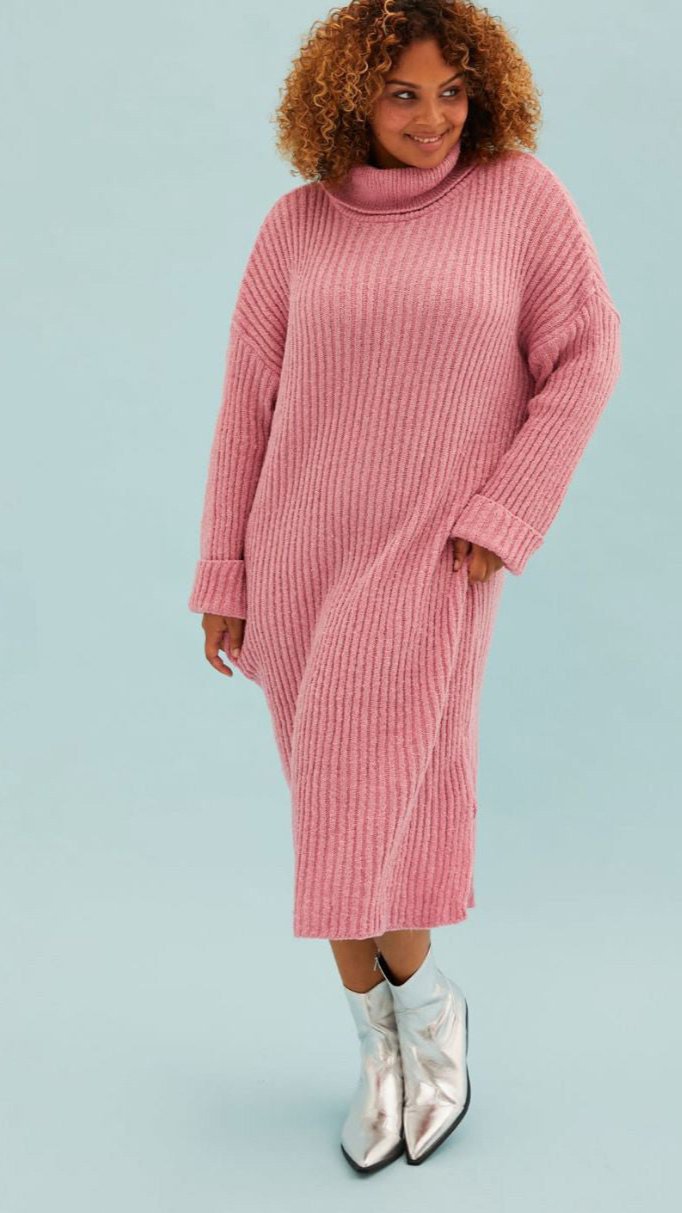 FC Long Cardigan High Neck Sweater Dress for Women