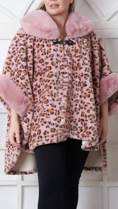 FC Luxurious Winter Faux Fur Trim Knitted Fluffy Cape Poncho