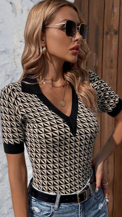 FC knitted woollen V-Neck Collar women Top