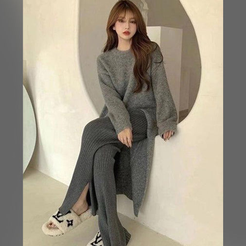 FC Side Slit Loose Long knitted woollen Sweater women Top