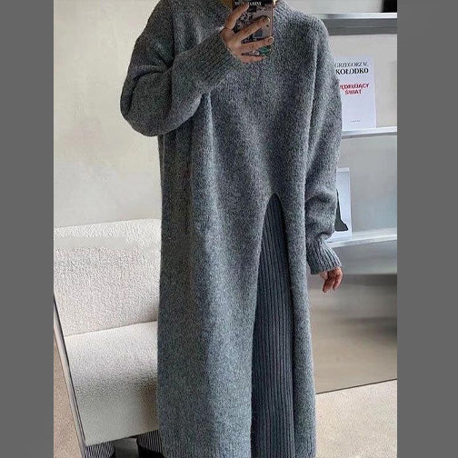 FC Side Slit Loose Long knitted woollen Sweater women Top
