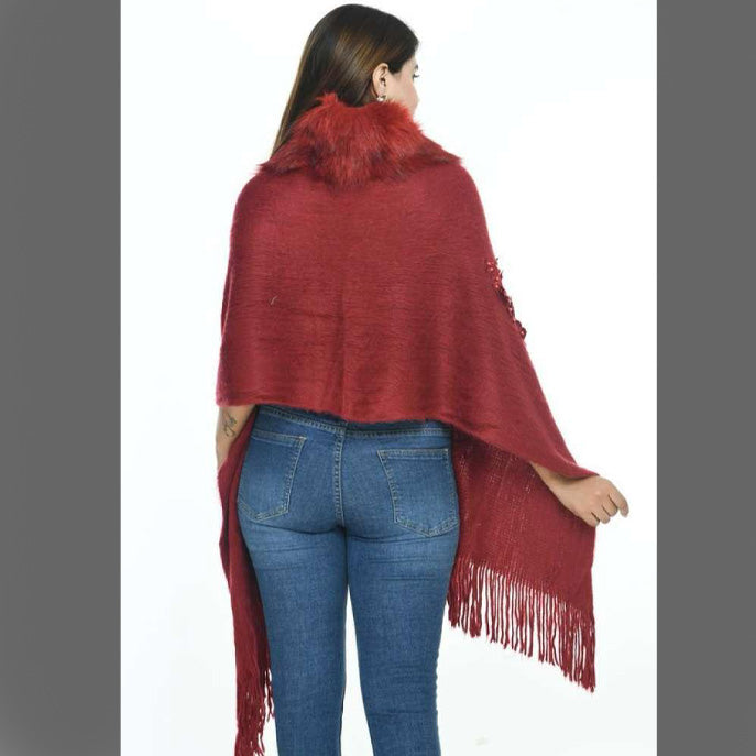 FC Woollen Knitted with Furr Neck Women Stole style Cape