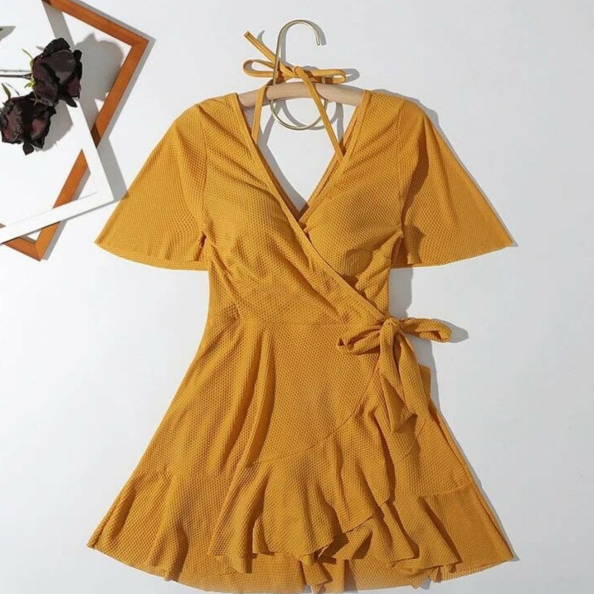 Fc Elegant Short Sleeve Ruffle Trim Swim Dress