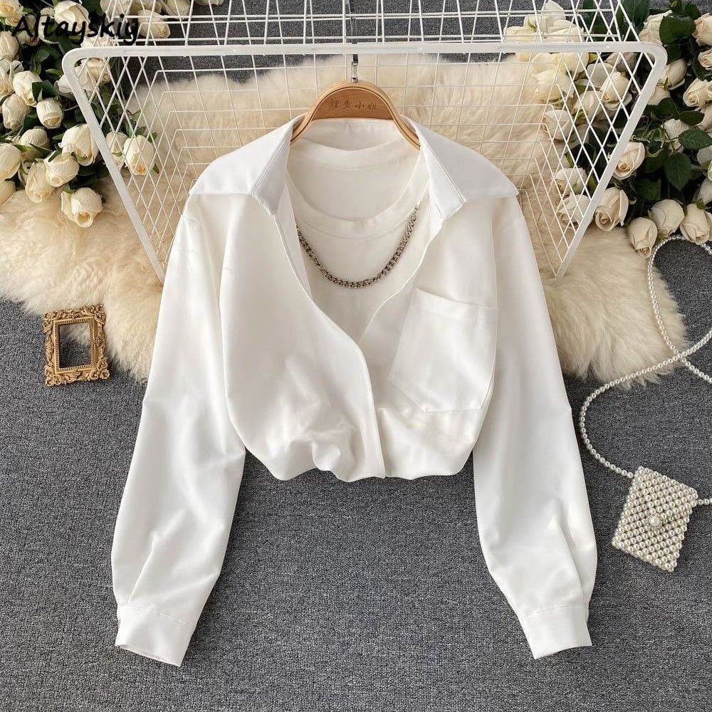 FC 2Pc Solid Loose Women Shirt with White Inner and Chain