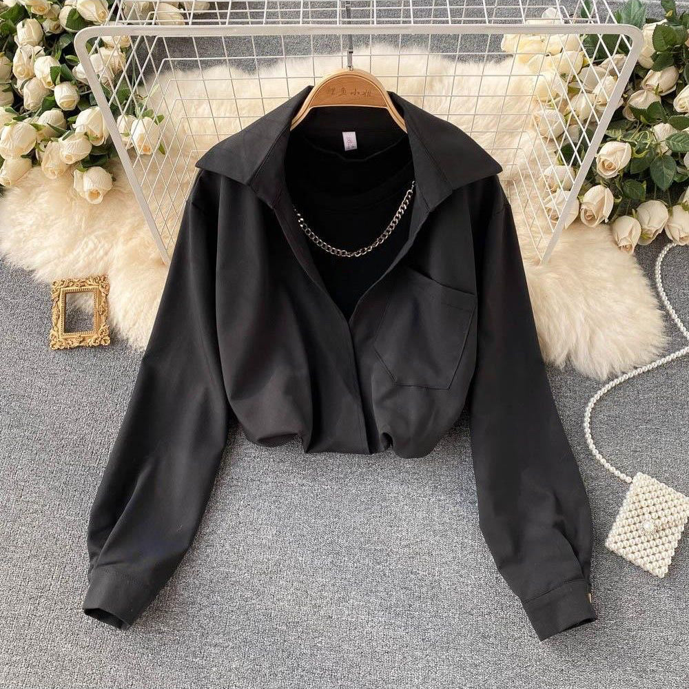 FC 2Pc Solid Loose Women Shirt with White Inner and Chain