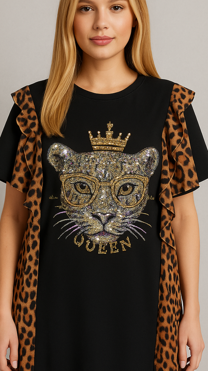 FC Elegant Autumn Lion Face Free Size Crape Dress