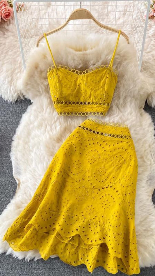 Fc Hollow Out Crop Tops And Skirt