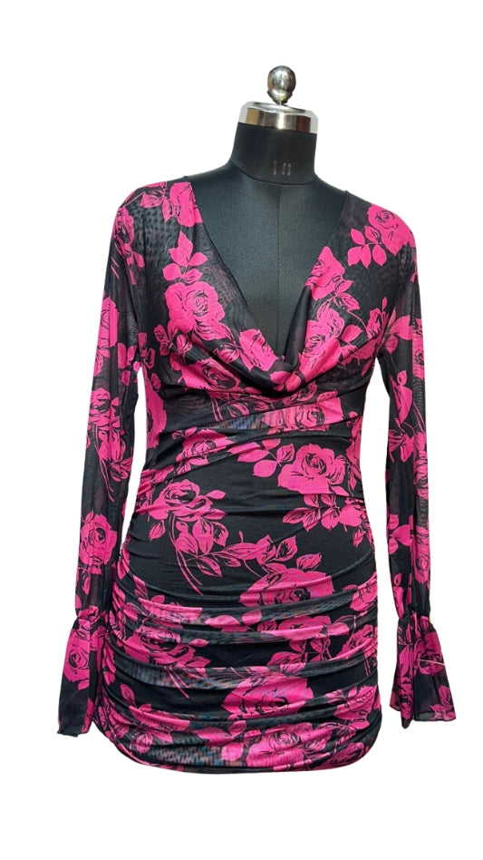 Fc Summer Floral Print Cowl Neck Bodycon Dress