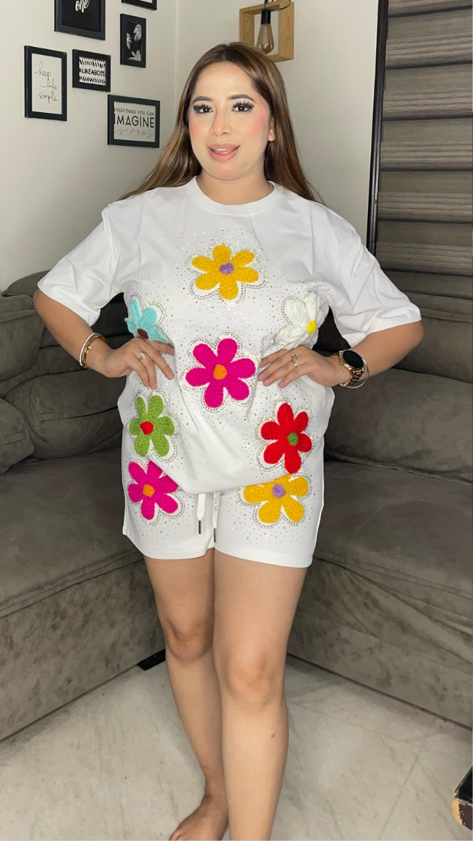 Flower Embedded Short Coord Set FC1954