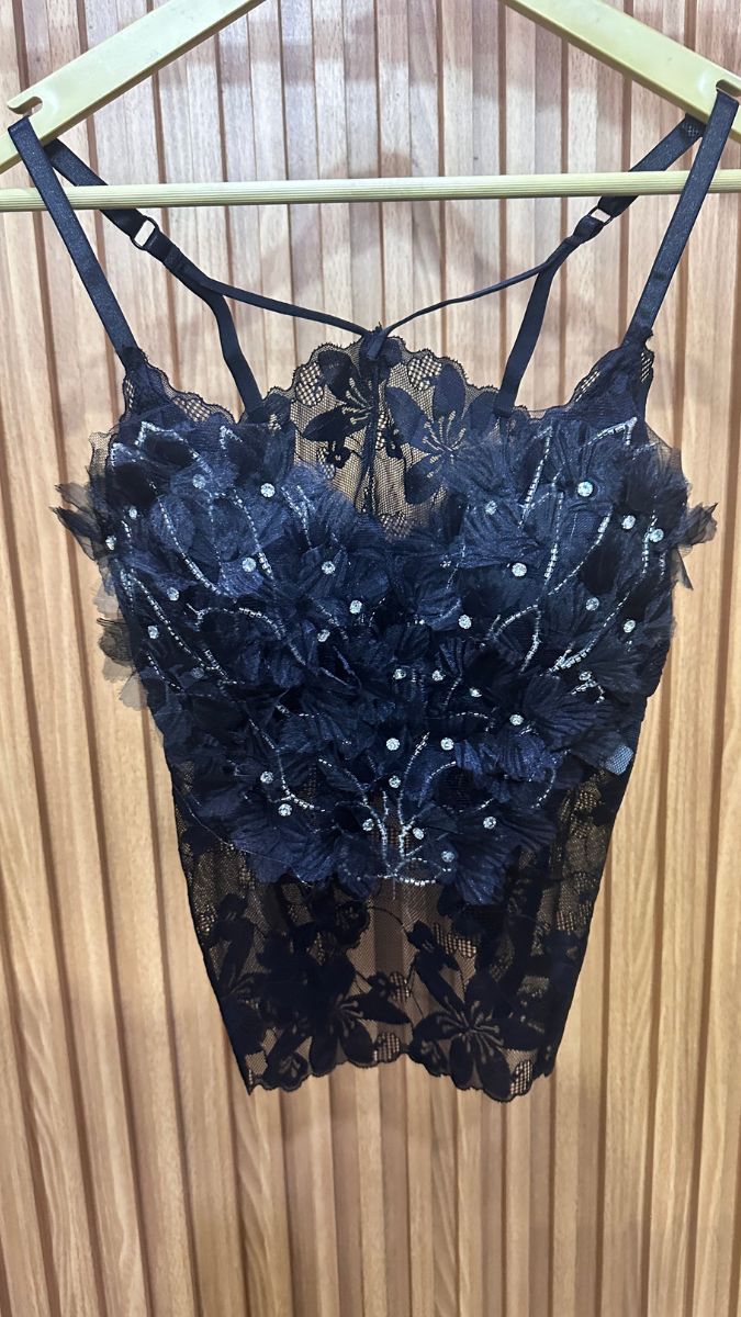 Flower Lace Designed V Neck Crop Top FC1859