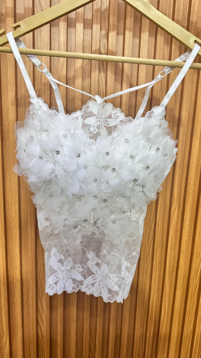 Flower Lace Designed V Neck Crop Top FC1859