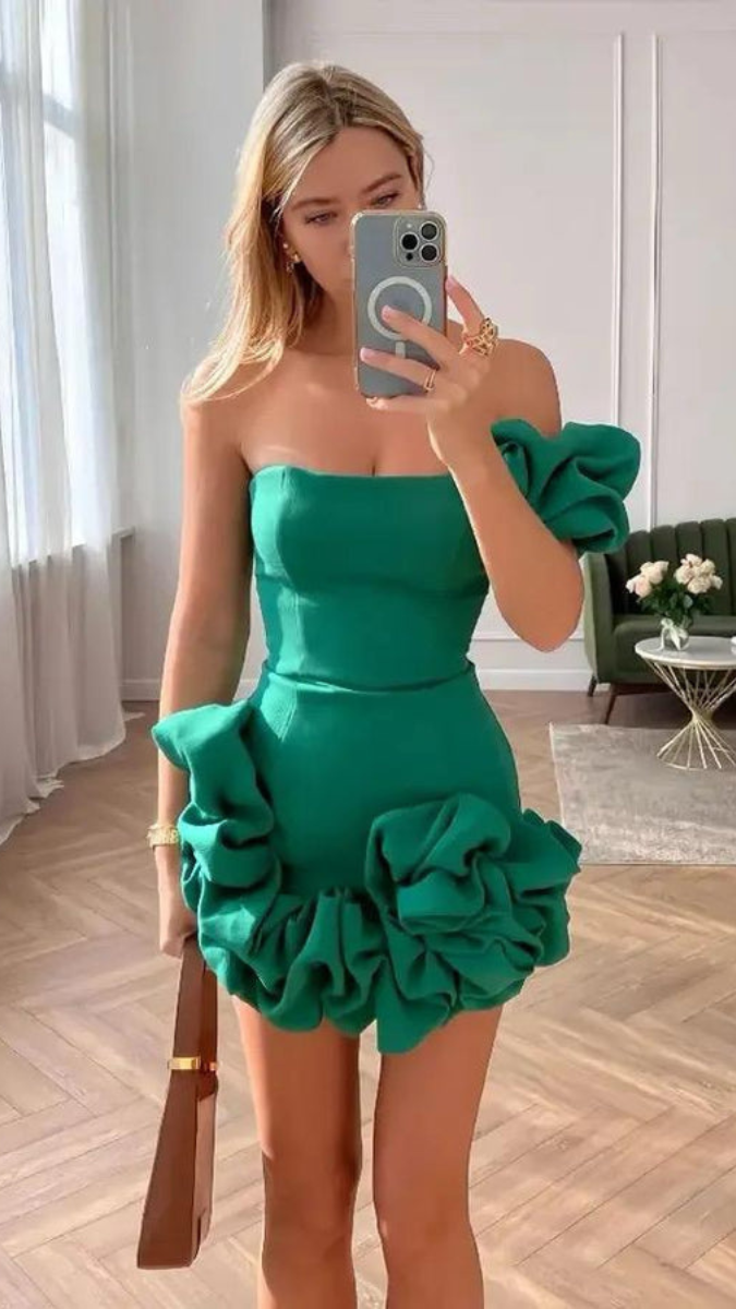 Flower Pleated Edge Mini Dress FC1887