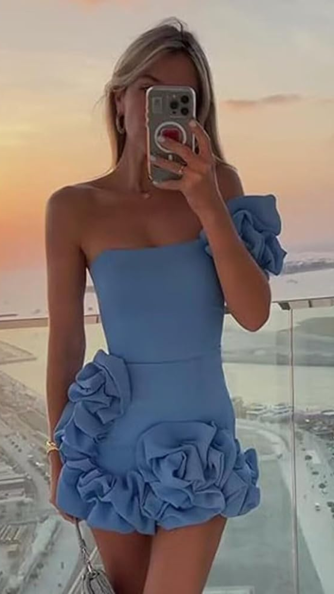 Flower Pleated Edge Mini Dress FC1887