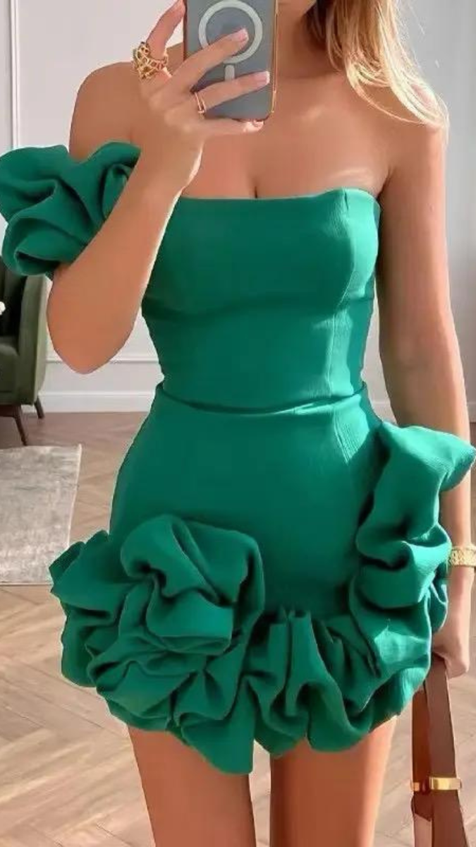Flower Pleated Edge Mini Dress FC1887