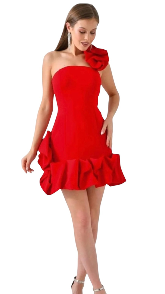 Flower Pleated Edge Mini Dress FC1887