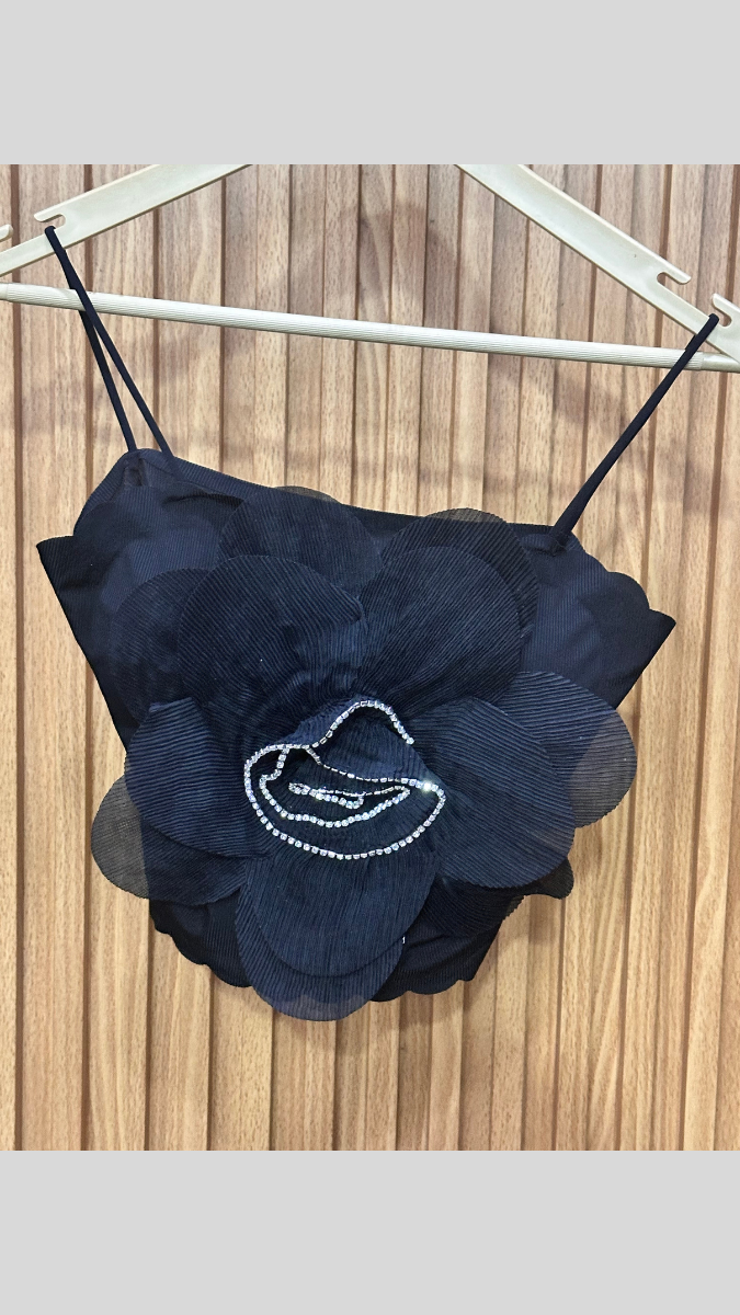Flower With Rhinestone Strap Crop Top FC1855