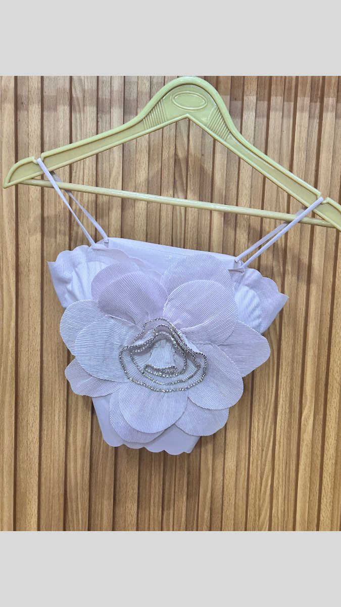 Flower With Rhinestone Strap Crop Top FC1855
