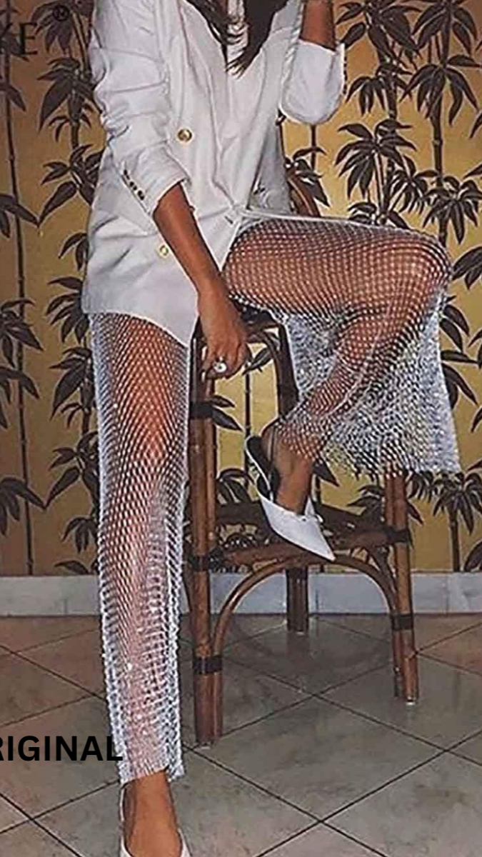 Fstrend Sparkly Crystal Fishnet Bottom