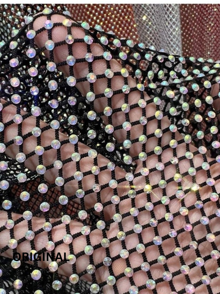 Fstrend Sparkly Crystal Fishnet Bottom