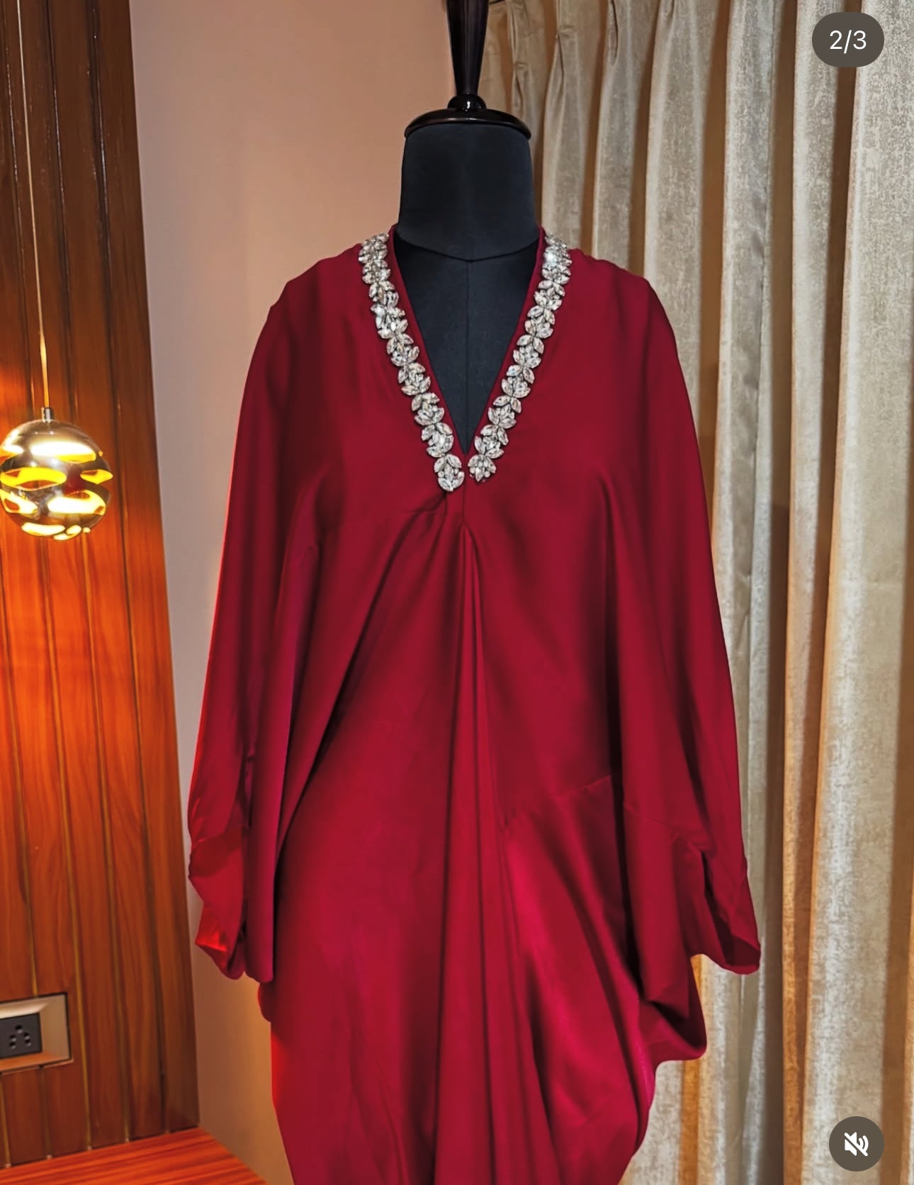 Rhinestone Designed V Neck Kaftan Dress FC1844