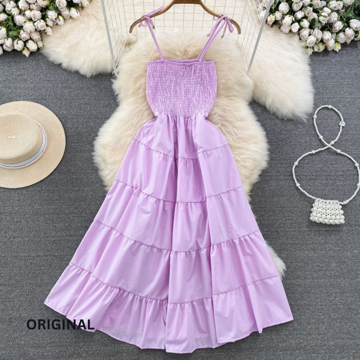 Fc Gentle Wind Retro Temperament Suspender Skirt