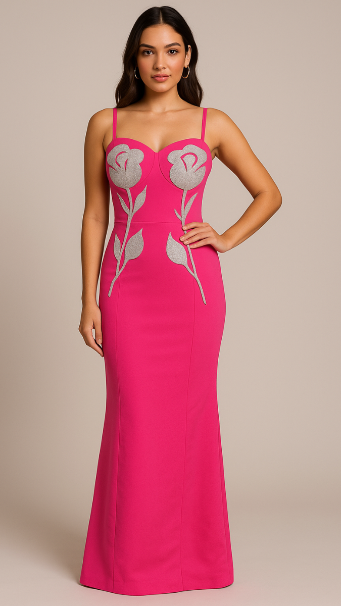 Glittering Rose Strap Sleeve Bodycon Dress FC1774
