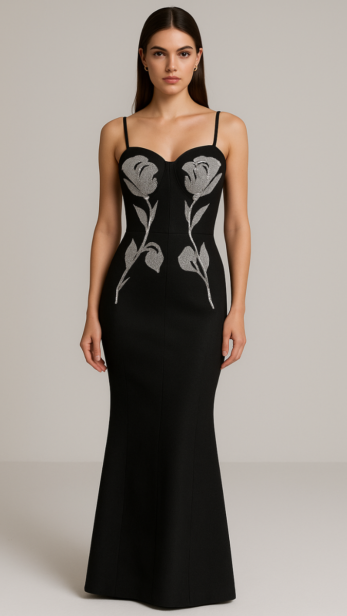 Glittering Rose Strap Sleeve Bodycon Dress FC1774