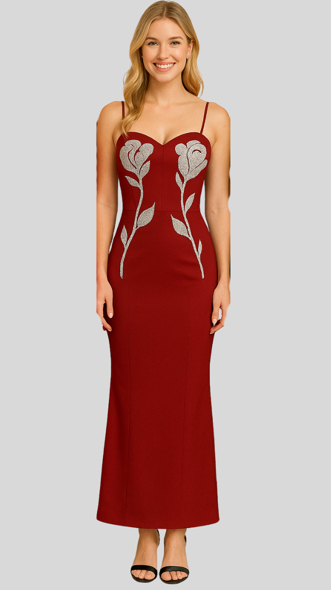Glittering Rose Strap Sleeve Bodycon Dress FC1774
