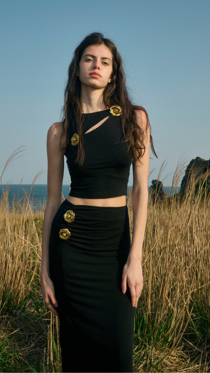 Golden Rose Embedded A-Line Skirt Set FC1883