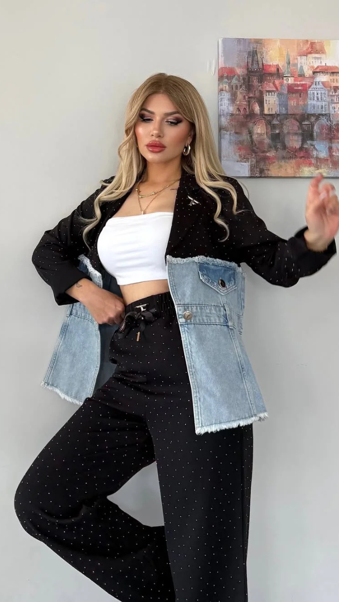 Half Denim Shirt And Pant Coord Set FC1906