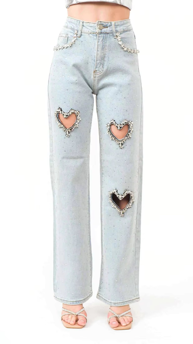 Heart Design Cut Out Jeans FC1934