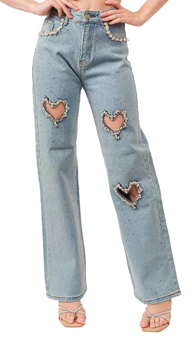 Heart Design Cut Out Jeans FC1934