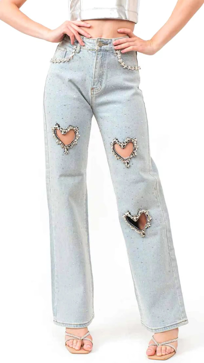 Heart Design Cut Out Jeans FC1934
