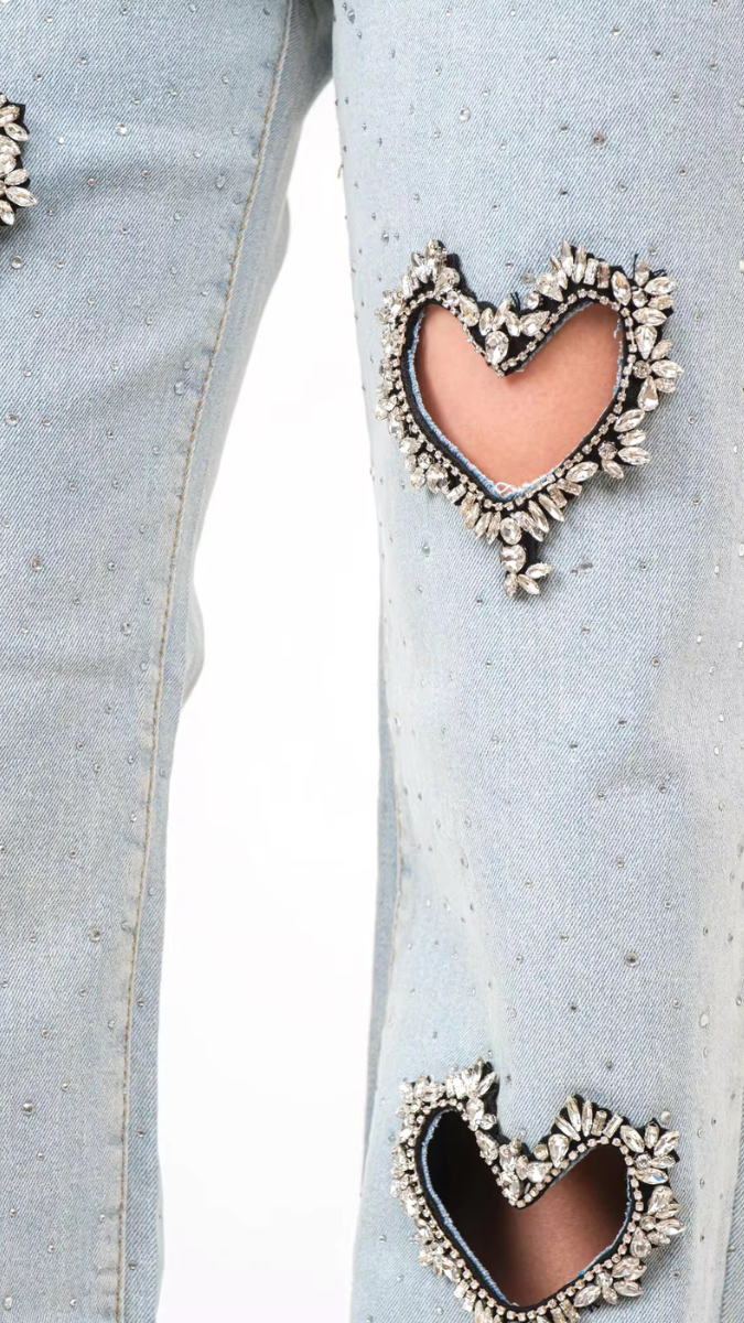 Heart Design Cut Out Jeans FC1934