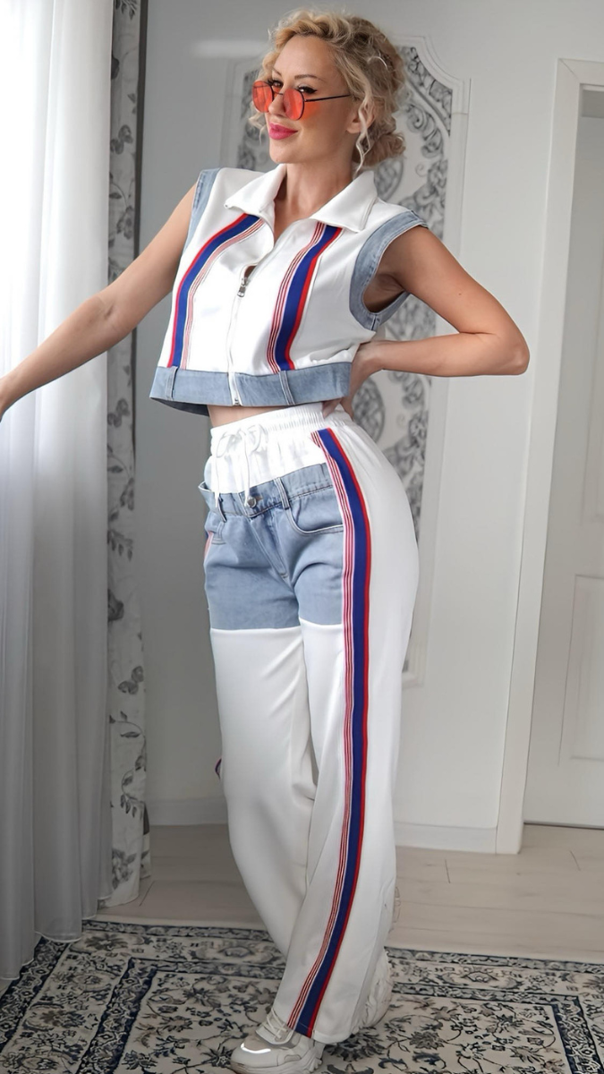 High Collar Sleeveless Crop Top Coord Set FC1939