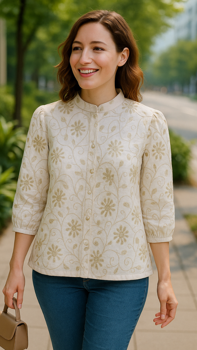 High neck Embroidery Shirt FC1813