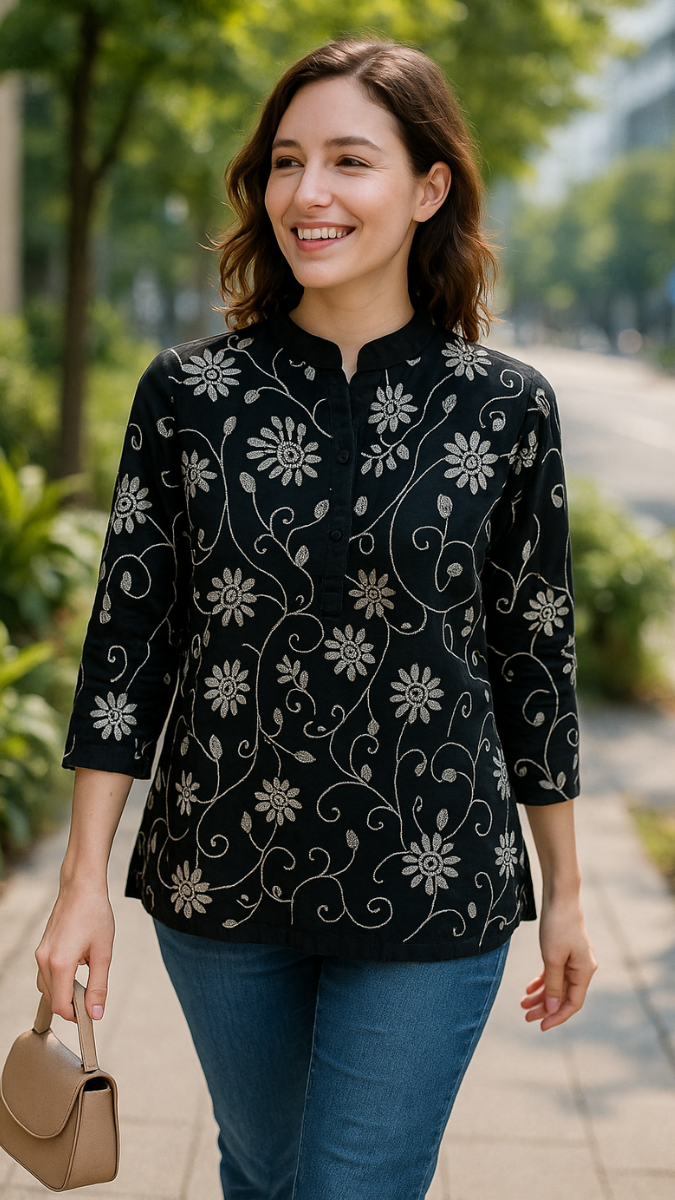 High neck Embroidery Shirt FC1813