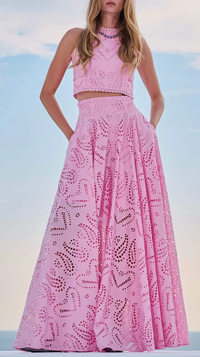 Hollow Lace Embroidered Long Skirt Set FC1877