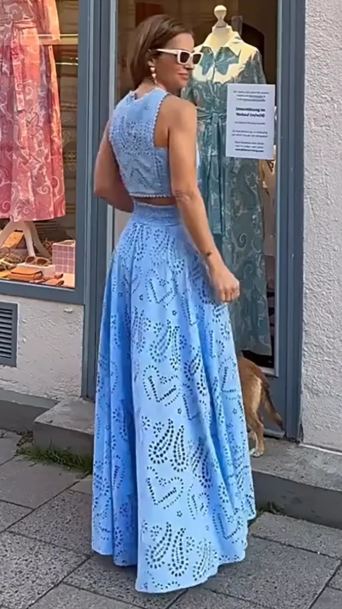 Hollow Lace Embroidered Long Skirt Set FC1877