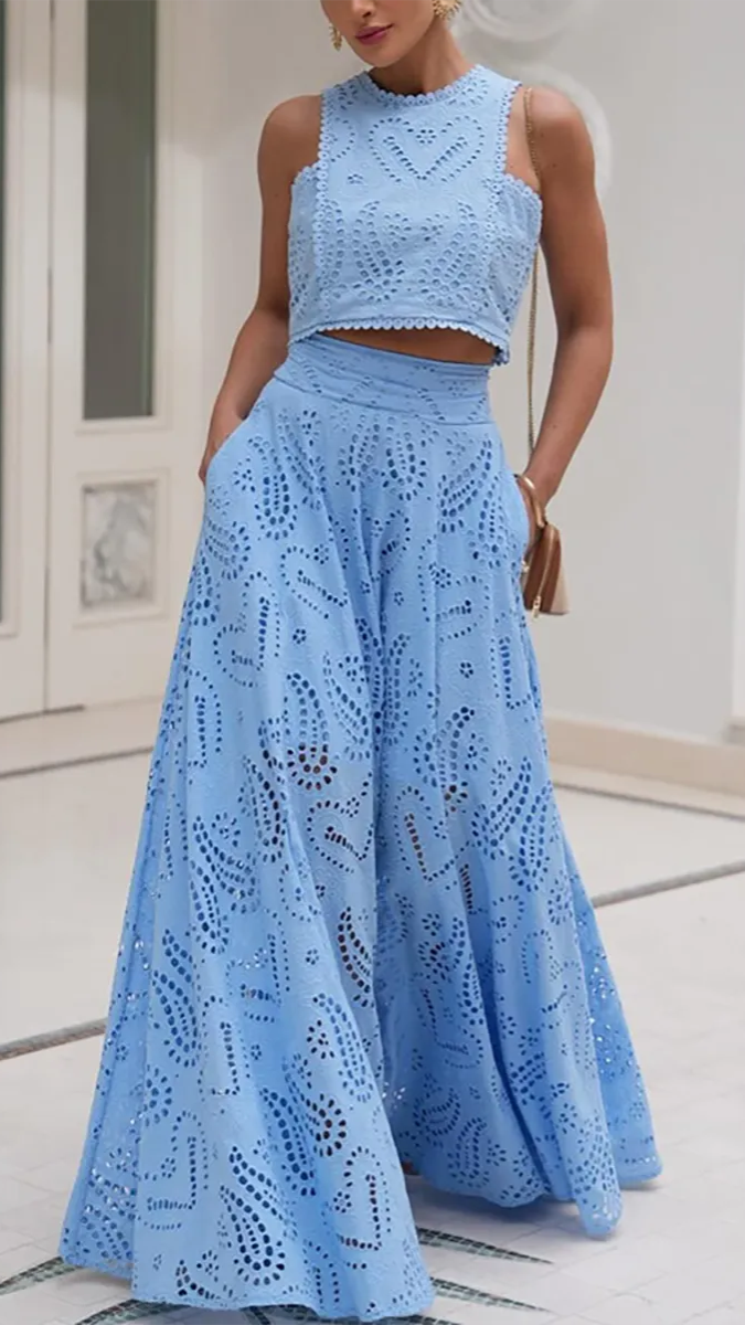 Hollow Lace Embroidered Long Skirt Set FC1877
