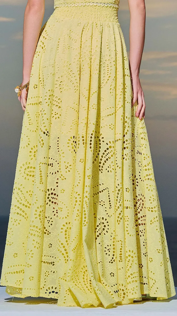 Hollow Lace Embroidered Long Skirt Set FC1877