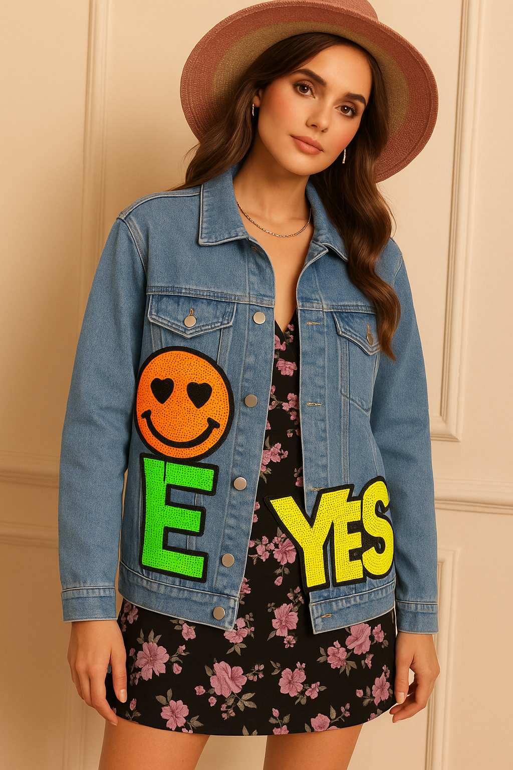 Smiley Embedded Denim Jacket FC1337