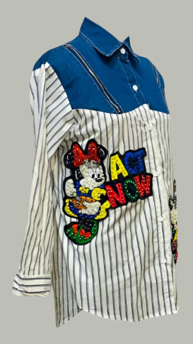 Stripe Mickey Denim Shirt FC1084
