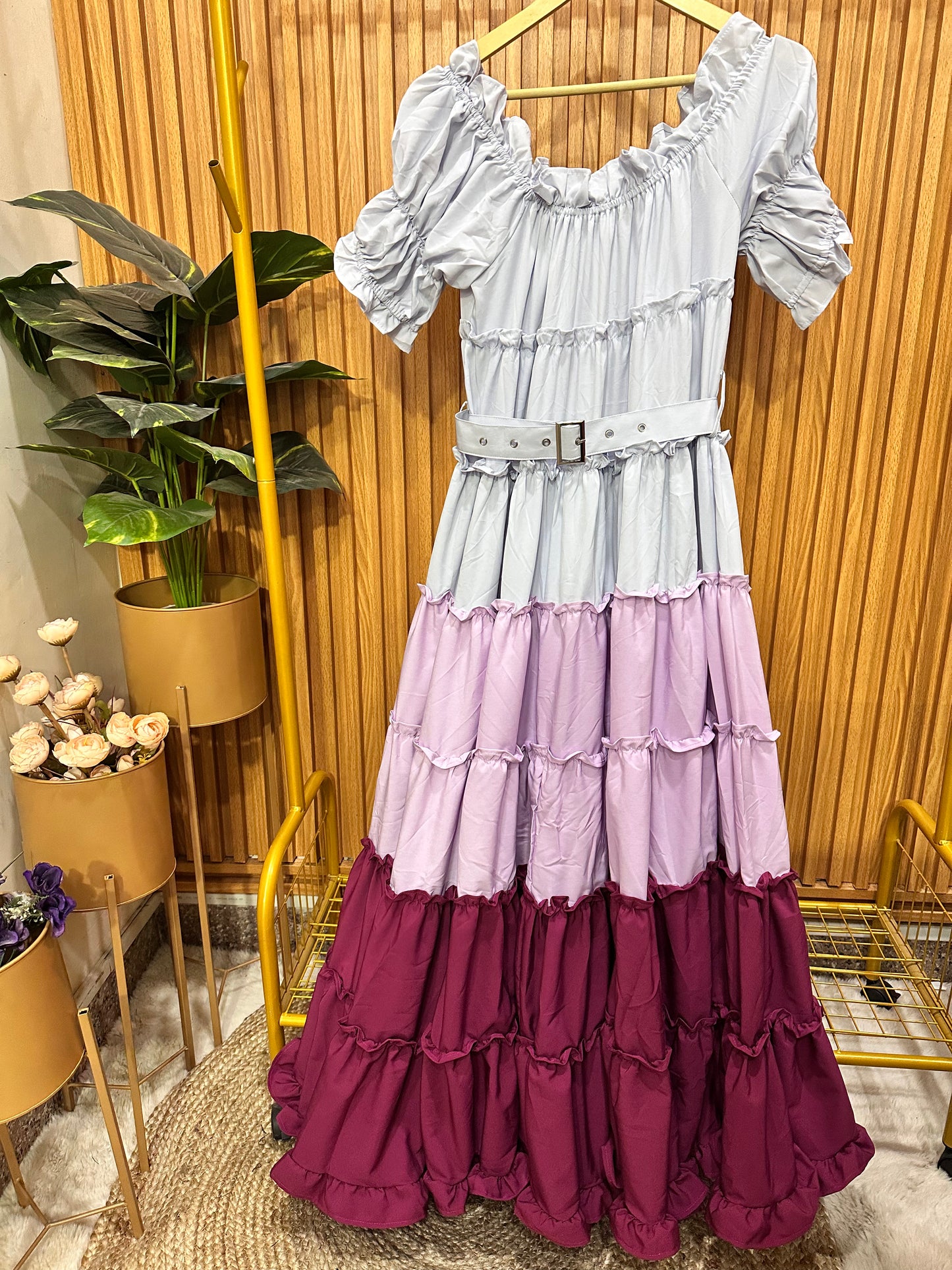 Dual Color Off Shoulder Ruffle Dress FC1868