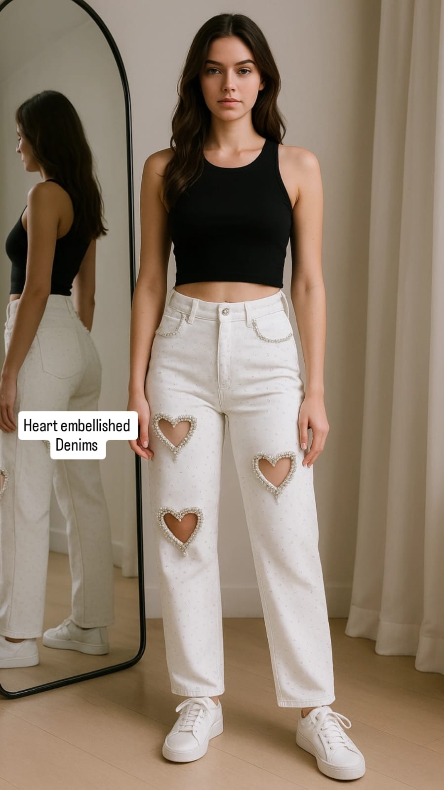 Heart Design Cut Out Jeans FC1934