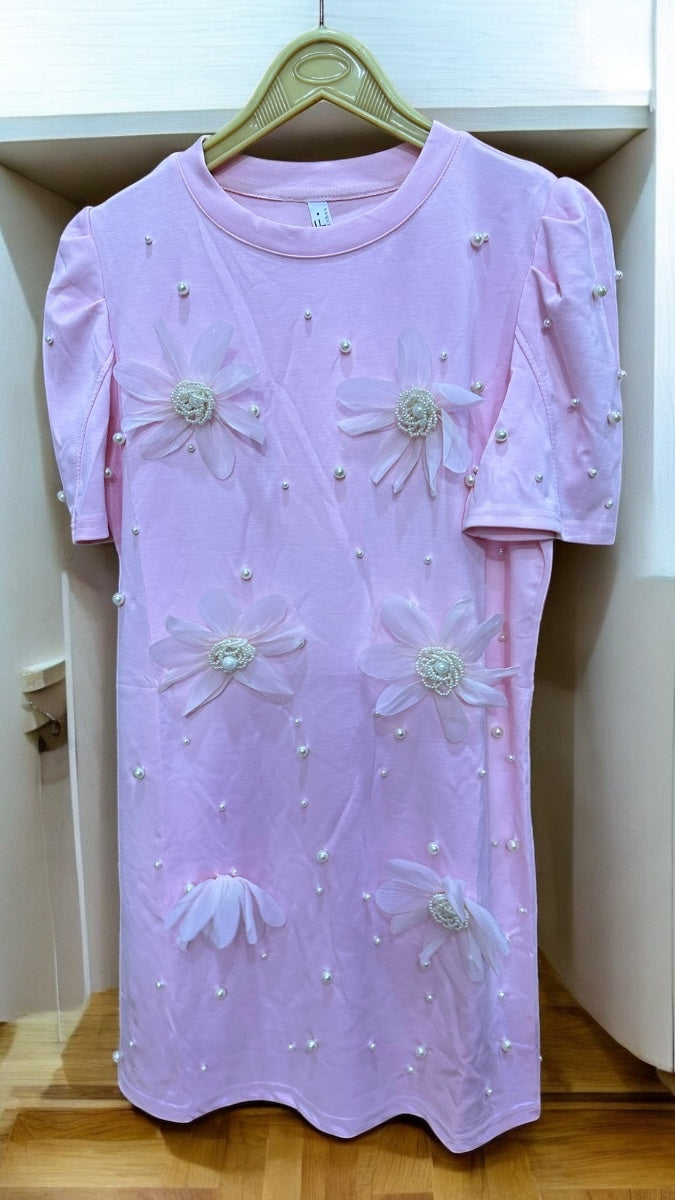 Pearl With Flower On Front Mini Dress FC1932