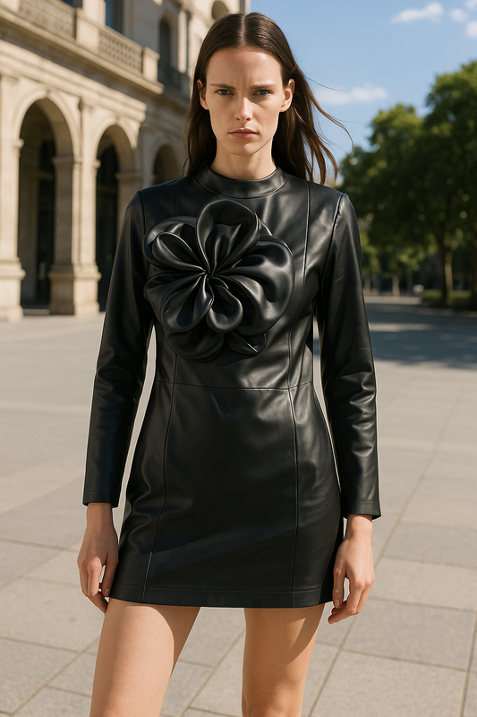 Big Flower Embedded Leather Dress FC1763