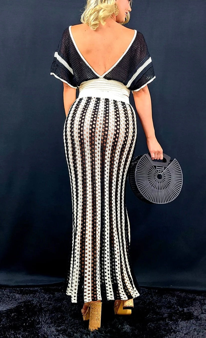 Deep V Neck Crochet Two Piece Skirt Set FC1866